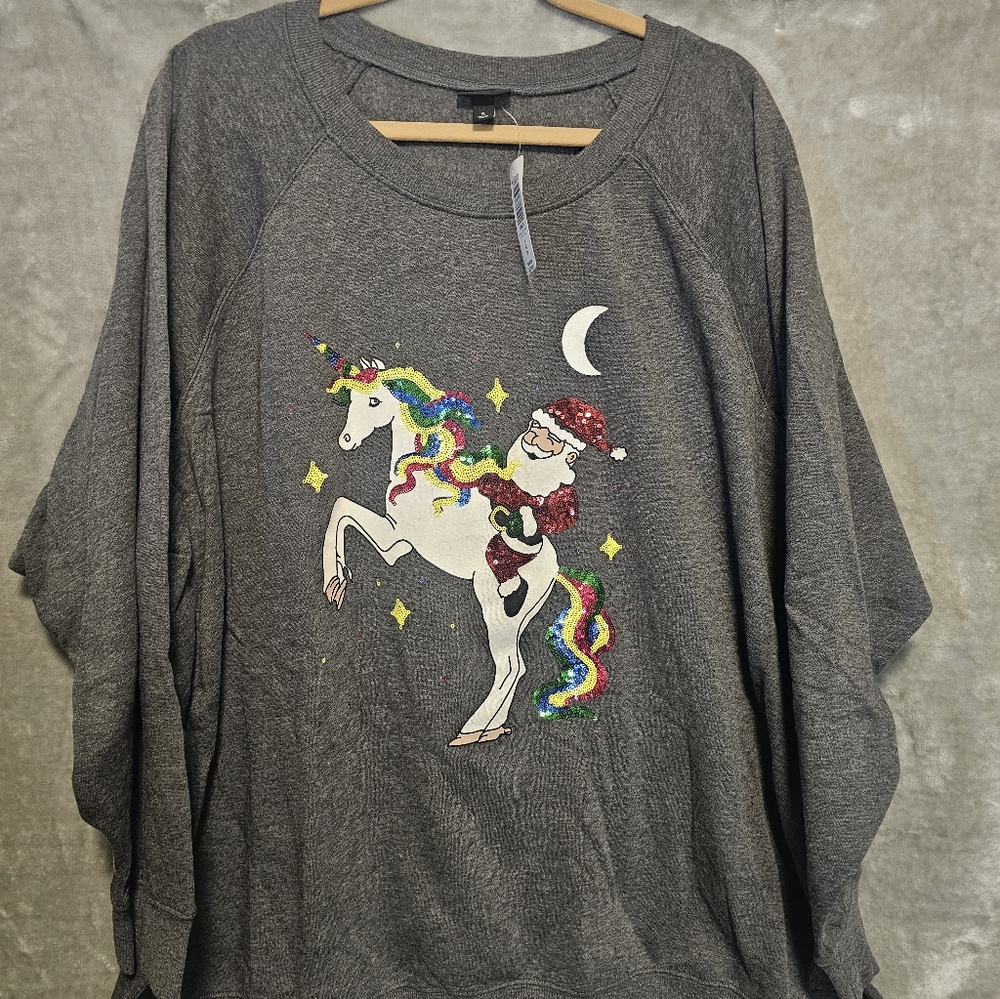 NWT TORRID Grey Santa On Unicorn Sweatshirt 5x